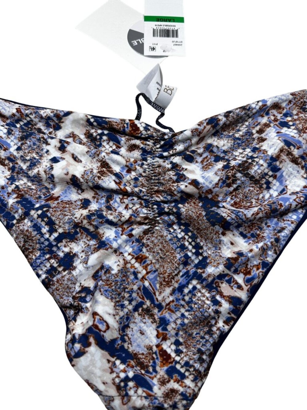 BECCA Bikini Bottom Reversible Womens Size Large Blue Snake Print Hipster NEW - Picture 6 of 7